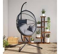 Vidaxl Chaise Suspendue Forme D'?uf Et Support Gris Clair Rotin Acier