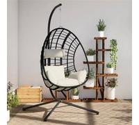 vidaXL Chaise suspendue forme d'œuf en rotin non pliable H. 197 cm Gris