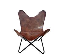Chaise vintage en cuir de vachette avec motif papillon, chaise d'appoint pour salon, chaise pliante relaxante pour petits espaces, bureau à domicile et chambre à coucher (marron antique)