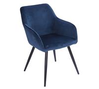 Happy Garden Chaise de salle à manger Gisele velours bleu rembourrée accoudoirs pieds métal noir