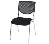 Chaise visiteur T401, chaise de conférence empilable, tissu/textile siège noir, pieds chromés