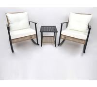 Chaises à bascule avec table Rebecca Mobili Niangon 88x66,5x90 Acier Polyrattan Marron Noir SET 3 pcs