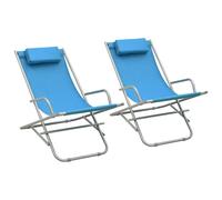 Chaises À Bascule Pliantes 2 Pièces Cadre En Acier Bleu Avec Appui-Tête Rembourré Extérieur Bleu