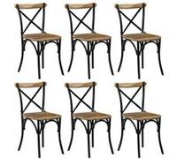Chaises à dossier croisé lot de 6 noir bois de manguier massif