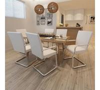 Chaises à manger cantilever lot de 6 blanc similicuir blanc G