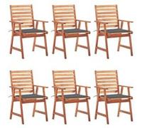 Chaises à manger d extérieur lot de 6 et coussins Acacia massif G