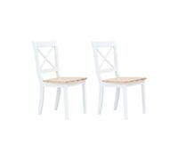 4x Bois d'Hévéa Massif Chaises à Dîner Blanc/Bois Clair Salle à Manger vidaXL