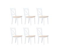 Vidaxl Chaises À Manger Lot De 6 Blanc Et Bois Clair Bois Hévéa Massif Multicolore