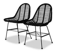 Chaises à manger - vidaXL - Lot de 2 - Noir - Rotin naturel - Style ethnique