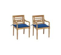 Chaises Batavia lot de 2 avec coussins bleu royal Bois de teck