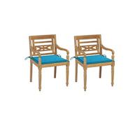 Chaises Batavia lot de 2 et coussins bleus Bois de teck massif3062131