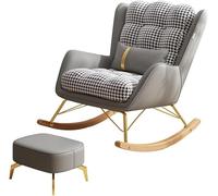 Chaises Berçantes pour Adultes - Chaise Berçante Moderne du Milieu du Siècle avec Dossier Large Et Pouf, Siège Rembourré, Petite Chaise Berçante Planeur Confortable pour Le Salo, Light Gray 1