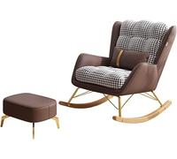 Chaises Berçantes pour Adultes - Chaise Berçante Moderne du Milieu du Siècle avec Dossier Large Et Pouf, Siège Rembourré, Petite Chaise Berçante Planeur Confortable pour Le Salo, Brown