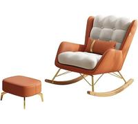 Chaises Berçantes pour Adultes - Chaise Berçante Moderne du Milieu du Siècle avec Dossier Large Et Pouf, Siège Rembourré, Petite Chaise Berçante Planeur Confortable pour Le Salo, Orange 2