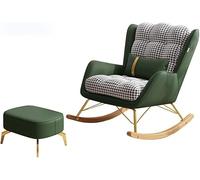 Chaises Berçantes pour Adultes - Chaise Berçante Moderne du Milieu du Siècle avec Dossier Large Et Pouf, Siège Rembourré, Petite Chaise Berçante Planeur Confortable pour Le Salo, Green