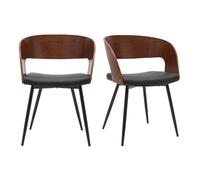 Chaises design bois foncé noyer, assises et métal noirs (lot de 2) RIFF