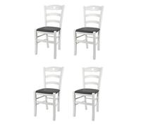 Chaises Cuore pour Cuisine, Bar et Salle à Manger - Tommychairs - Set de 4 - Bois Blanc - Assise en Cu