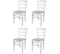 Chaises Cuore - Tommychairs - Lot de 4 - Bois de hêtre - Blanc et tissu gris perle