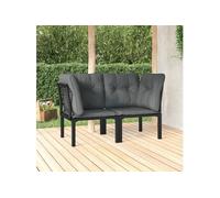 Chaises d'angle de jardin avec coussins 2 pcs noir/gris