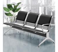 Chaises d'attente de réception - Banc 3 places en cuir synthétique avec accoudoirs, siège durable pour bureau, hôpital, aéroport et halls bancaires