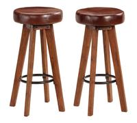 Chaises De Bar 2 Pcs Cuir Véritable Et Bois D'acacia Solide - Vidaxl