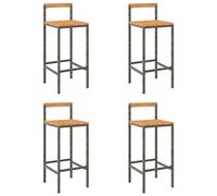 Chaises de bar 4 pcs Poly rotin Bois d'acacia massif Gris | Résine tressée résistante aux intempéries, cadre en acier enduit de poudre, repose-pieds intégré, léger, mode d'emploi inclus