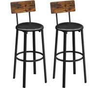 VASAGLE Tabouret de Bar, Lot de 2, Chaise de Cuisine, Rembourré, PU, Assise 75,5 cm, Repose-Pieds, Montage Simple, Industriel, Salle à Manger, Cuisine, Marron Rustique et Noir Classique LBC069B81