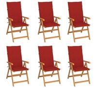 Chaises De Jardin 6 Pcs Avec Coussins Rouge Bois De Teck Vidaxl Vidaxl