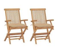 Chaises de jardin avec coussins beige lot de 2 Bois teck massif Beige G