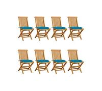 Vidaxl Chaises De Jardin Avec Coussins Bleu Clair 8 Pcs Teck Massif Bleu