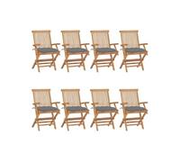 Vidaxl Chaises De Jardin Avec Coussins Gris 8 Pcs Bois De Teck Massif Gris