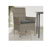 vidaXL Lot de 2 chaises de jardin 368111 – Résine tressée grise, avec coussins, accoudoirs, dossier
