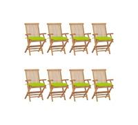 Lot de 8 Chaises de Jardin avec Coussins, Sièges de Terrasse, Chaises de Balcon, Meubles de Patio Extérieur, Vert Vif Teck Massif 3072915