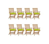 Vidaxl Chaises De Jardin Avec Coussins Vert Vif 8 Pcs Teck Massif Vert
