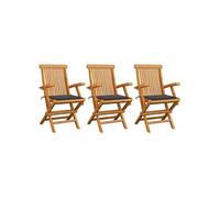 Vidaxl Chaises De Jardin Avec Coussins Anthracite 3 Pcs Bois De Teck