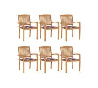 Vidaxl Chaises De Jardin Empilables Avec Coussins 6 Pcs Teck Solide