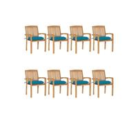 vidaXL Lot de 8 Chaises de Jardin Empilables avec Coussins, Sièges de Terrasse, Chaises de Salle à Manger, Meubles de Patio Extérieur, Teck Solide