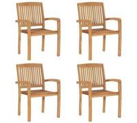 Chaises de jardin empilables en bois de teck solide - VIDAXL - Marron - 60 x 57,5 x 90 cm - Pour 4 personnes