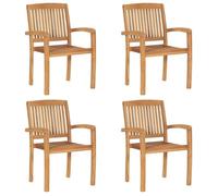 Chaises de jardin empilables en bois de teck solide - VIDAXL - Marron - 60 x 57,5 x 90 cm - Pour 4 personnes
