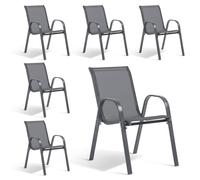 Chaises de jardin empilables textilène x6 - Gris - TERRE JARDIN - Tissu haute densité - Fauteuils de jardin confortables et design