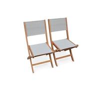 Chaises de jardin en bois et textilène - Almeria Gris taupe - 2 chaises pliantes en bois d'Eucalyptus huilé et textilène