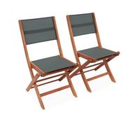 Chaises de jardin en bois et textilène - Almeria kaki- 2 chaises pliantes en bois d'Eucalyptus huilé et textilène