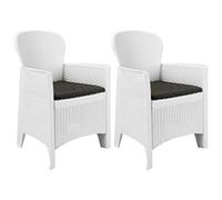 Chaises de jardin en plastique avec coussins 2 pièces, chaises de salle à manger blanches ressemblant à du rotin tressé, légères et faciles à installer, robustes jusqu'à 110 kg par siège, parfaites