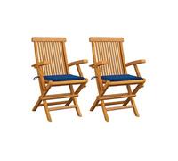 Chaises de jardin et coussins bleu royal lot de 2 Bois de teck