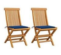 Lot de 2 Chaises de Jardin avec Coussins, Sièges de Terrasse, Chaises de Salle à Manger, Meubles de Patio Extérieur, Bleu Royal Bois de Teck