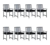 Chaises de jardin et coussins lot de 8 Bois acacia solide Gris