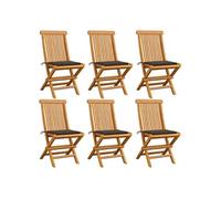 vidaXL Lot de 6 Chaises de Jardin avec Coussins, Sièges de Terrasse, Chaises de Balcon, Meubles de Patio Extérieur, Taupe Bois Teck Massif