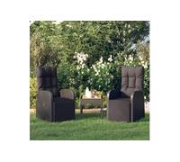 Vidaxl Chaises De Jardin Inclinables Coussins 2pcs Noir Résine Tressée