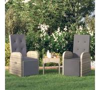 Vidaxl Chaises De Jardin Inclinables Coussins 2pcs Gris Résine Tressée