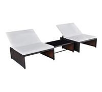 vidaXL Lot de 2 chaises longues 43068 – Avec table, résine, bain de soleil pour patio et jardin